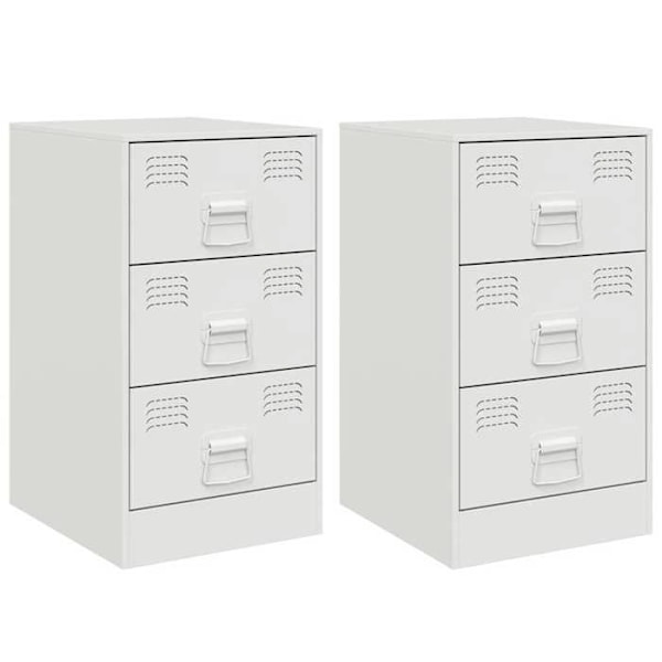 Set om 2 nattduksbord med lådor 34,5 x 39 x 62 cm vit stål DEC034855 Vit