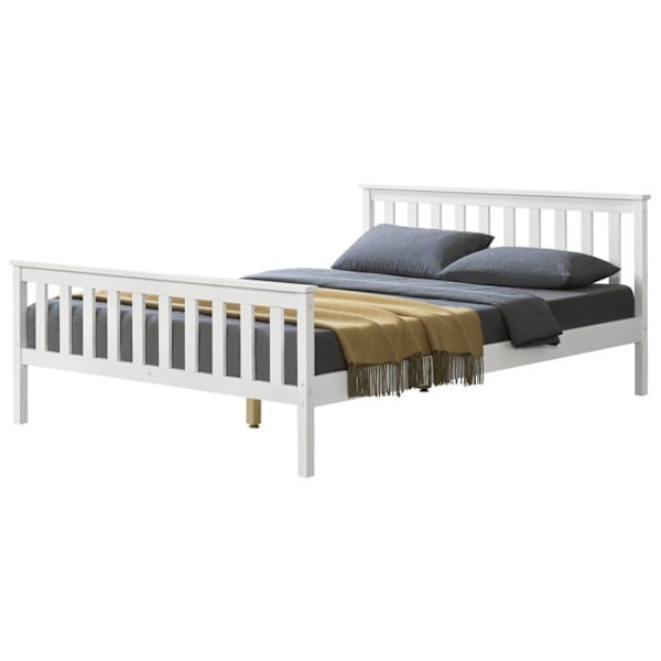 Lit vuxen i vitt furu för 2 personer med ribbotten 140x200