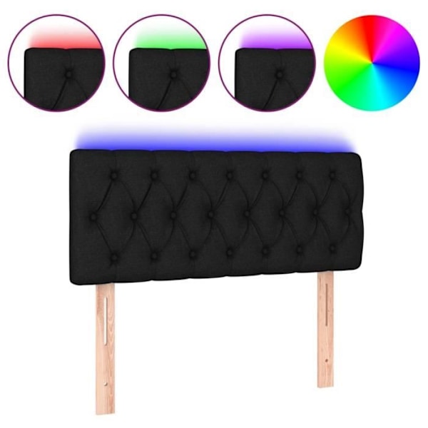 Sänggavelförsedd med LED, 90 x 7 x 78/88, svart tyg, sängrumsmöbel.