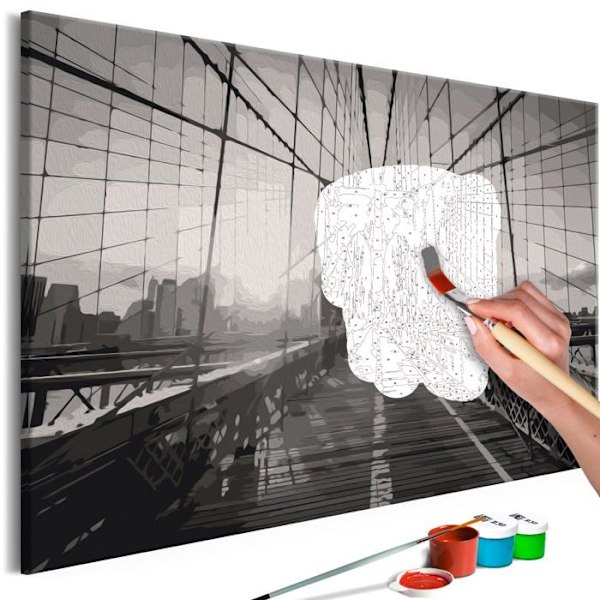 Itsemaalattava maalaustabletti, numerot maalaamista varten, teema New Yorkin silta 60 x 40