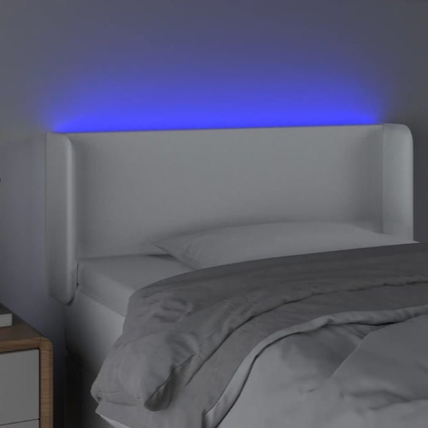 Hovedgærde til seng, soveværelse, møbel med LED 103 x 16 x 78/88 syntetisk hvid