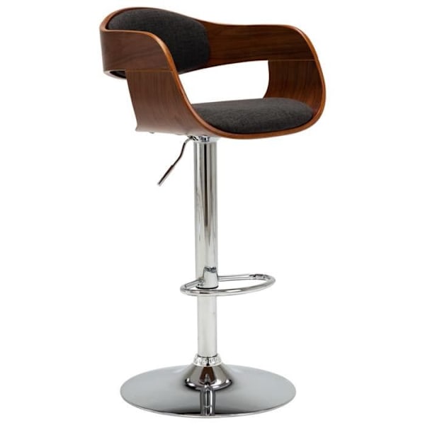Bar stool x1 korkea tuoli kaarevasta puusta ja harmaasta kankaasta ja metallista DEC029471 kastanj