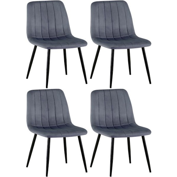 Set med 4 matstolar med vertikala dekorativa sömmar i mörkgrå sammet och svart metall 10_0001867 Grå