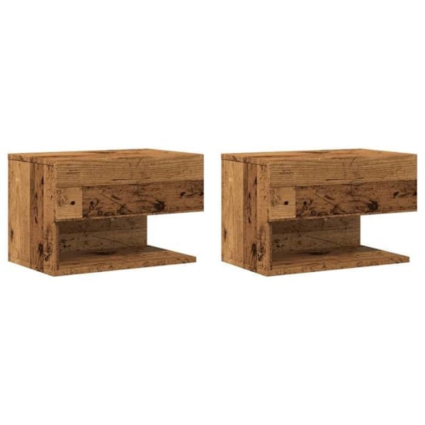 Sæt med 2 væghængte natborde med skuffe og hylde 46 x 29,5 x 30 cm i brun ingeniørtræ DEC036118 kastanj