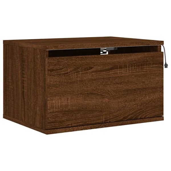 Väggmonterat nattduksbord med LED-lampor och låda 50 x 36 x 30 cm ingenjörsträ ek brun DEC034185 kastanj
