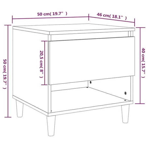 Nattestand med skuffe og åbent rum 50 x 46 x 50 cm ingeniørtræ grå DEC034053 kastanj