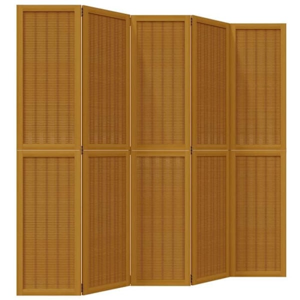 Paravent separator for room partition 5 panels in paulownia wood brown DEC030986 kastanj