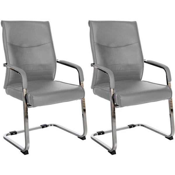 Set av 2 kontorsstolar besöksstolar utan hjul, metallkrom lyftstativ och sits i grå PVC 10_0003097 Grå