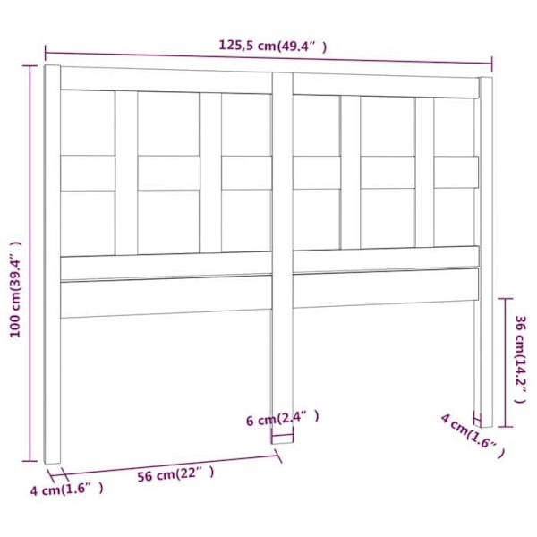 Hovedgærde - Fyrretræ - Sort - 125,5 x 4 x 100 cm - Moderne design - Rustik charme Svart