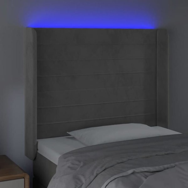 Sengegavl sengelinned soveværelse LED møbel 93 x 16 x 118/128 lys grå velvet Ljusgrått