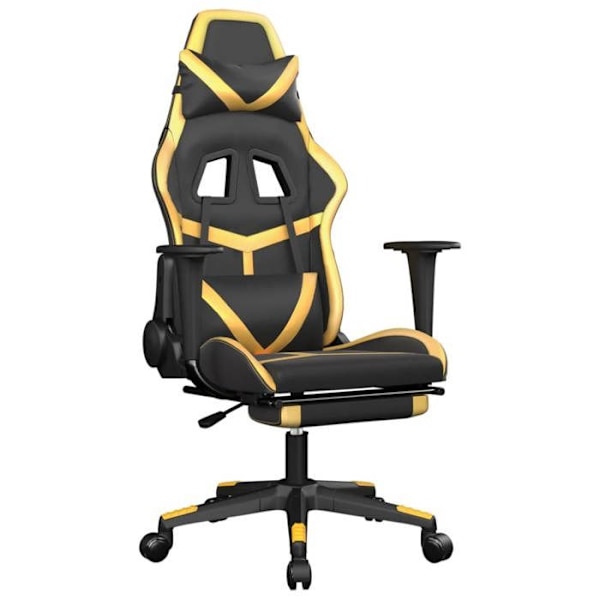 Kontor stol gaming stol med massagefunktion med lændepude og fodstøtte i sort og guld PVC DEC025853 Svart