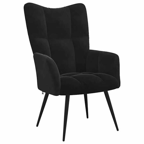 Moderne design lounge stol med fodskammel i sort velour DEC026613 Svart