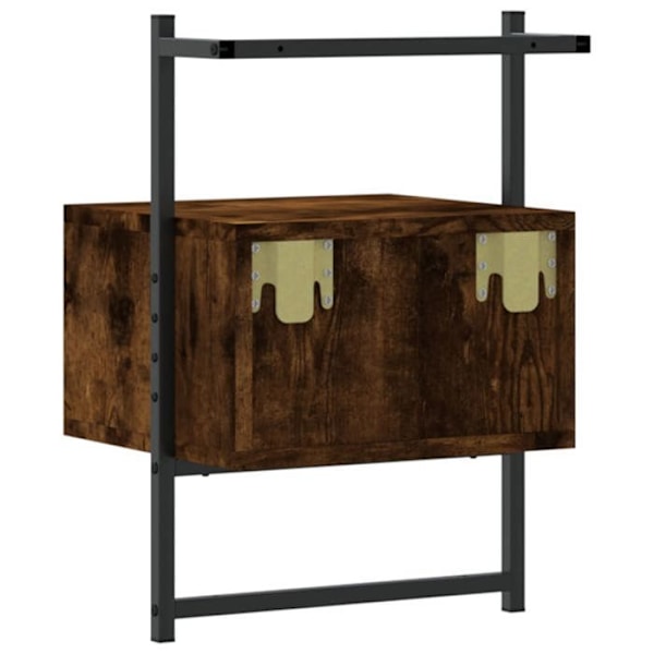 Væghængt natbord med skuffe 35 x 30 x 51 cm ingeniørtræ i brun og metal DEC034253 kastanj