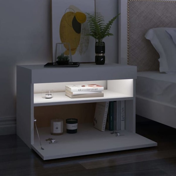 Sæt af 2 natborde med LED-lys og rum med dør 60 x 35 x 40 cm hvid ingeniørtræ DEC035933 Vit