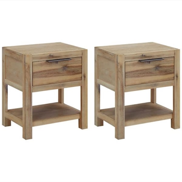 2 kpl yöpöytiä laatikoilla ja hyllyllä 40 x 30 x 48 cm akasiapuu ja MDF DEC035965 kastanj
