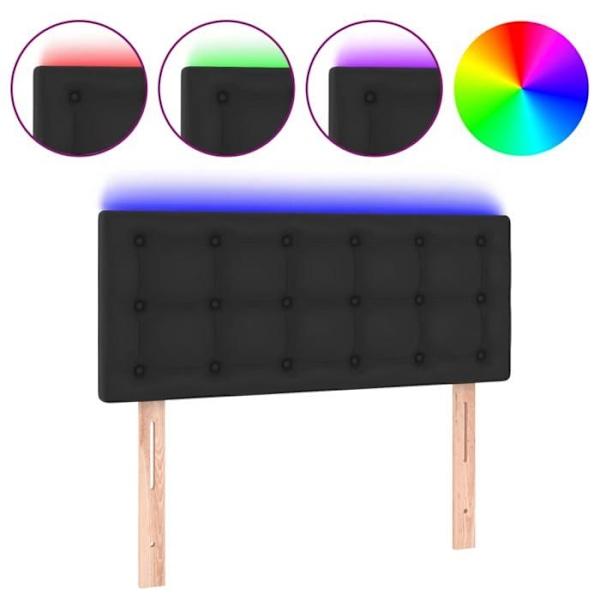 Hovedgærde - LED - Sort - 100x5x78/88 cm - Syntetisk læder - Moderne design Svart