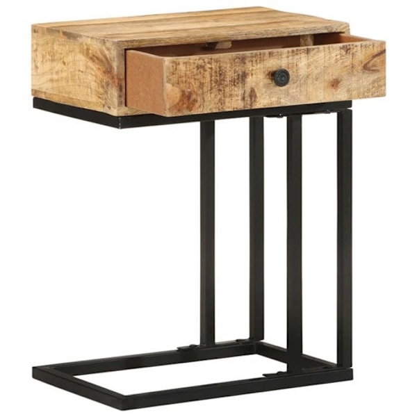 Lille sidebord med U-formet skuffe 45 x 30 x 61cm i mango-træ og stål DEC032433 kastanj