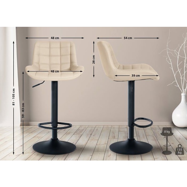 Barstol x1 sort metalkonstruktion sort sæde i creme PVC med stikninger 10_0005444 Grädde