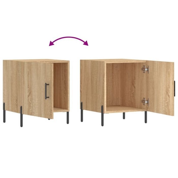 Sæt med 2 natborde med skab med låge 40 x 40 x 50 cm ingeniørtræ i egetræfarve og jern DEC035274 kastanj