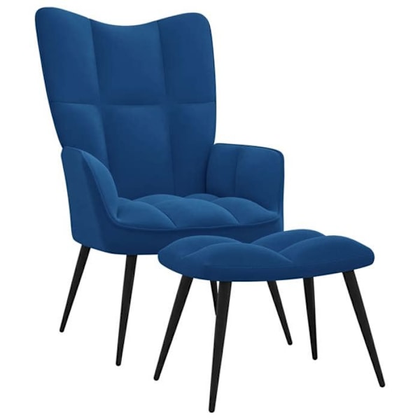 Moderne lounge stol med fodskammel i blåt velour DEC026565 Blå