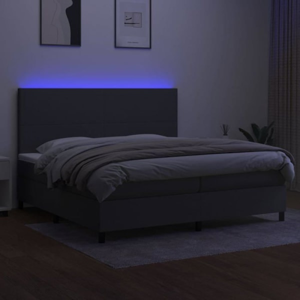 LED sengramme - TDL - 200x200 cm - Mørkegråt stof - 2 pladser - Polstret sengeramme Mörkgrå