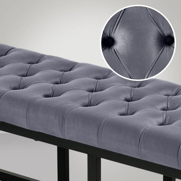 Betrukket sengebord i grå velour med sort metalstøtte 120