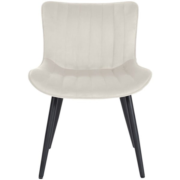Sæt med 2 spisebordsstole med dekorative vertikale syninger, sort metalben, creme PVC sæde 10_0001734 Grädde