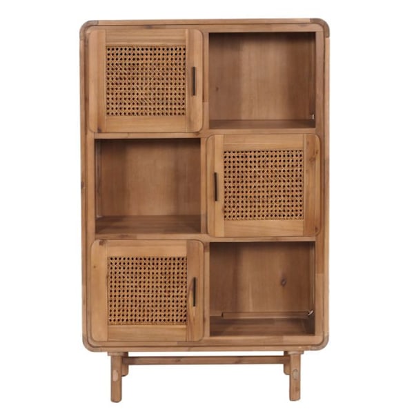 Buffet med seks opbevaringsrum og tre døre i rotting, massivt akacietræ, farve 141x90x35 cm 04_0005979 kastanj