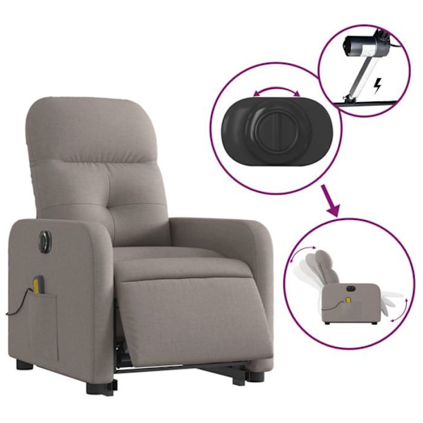 Massagefåtölj med lutningsfunktion och elektrisk lyftfunktion i taupe tyg DEC027862 Mol