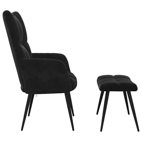Moderne design lounge stol med fodskammel i sort velour DEC026613 Svart