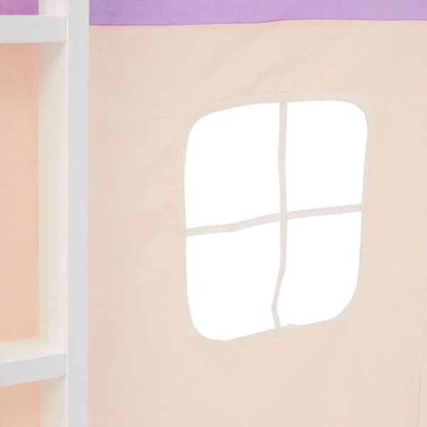 Lit mezzanine avec sommier a lattes 90x200cm avec échelle en bois laqué blanc et toile beige lilas incluse sans matelas LIT06246 Beige