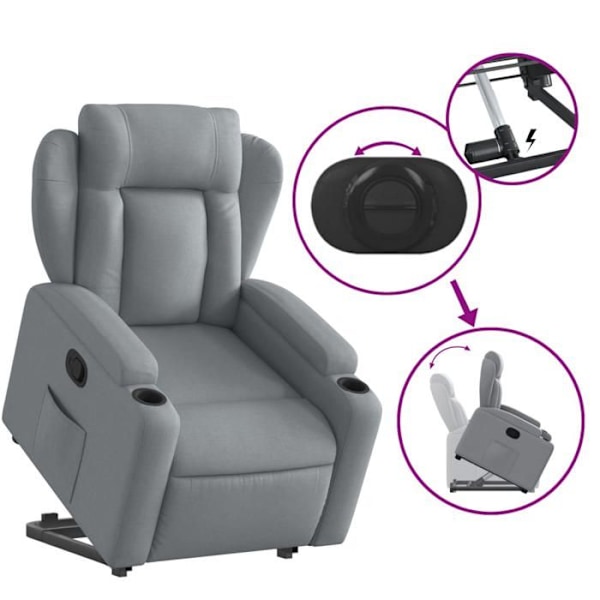 Fauteuil relax TV med behagelig polstring, elektrisk løftefunktion i lys grå stof DEC027906 Grå