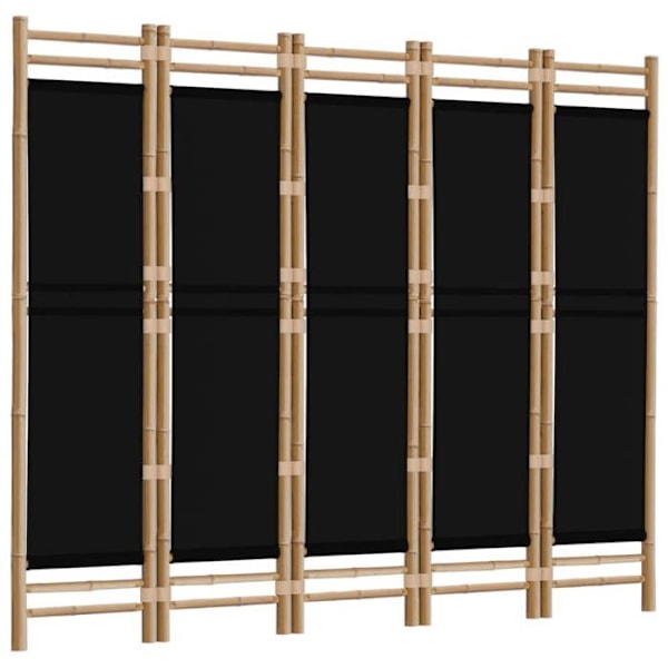 Paravent separator för rum vikbar vägg 5 paneler 200 cm bambu och svart tyg DEC031192 Svart
