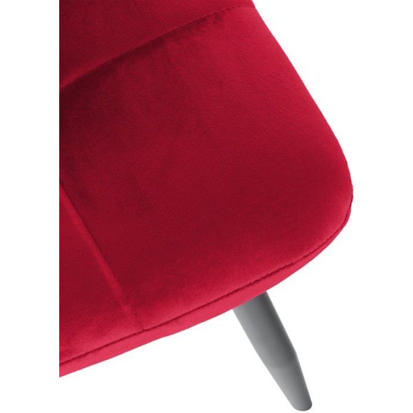 Spisebordsstol x1 med firkantede dekorative syninger i rød velour og sort metal 10_0002134 Metall