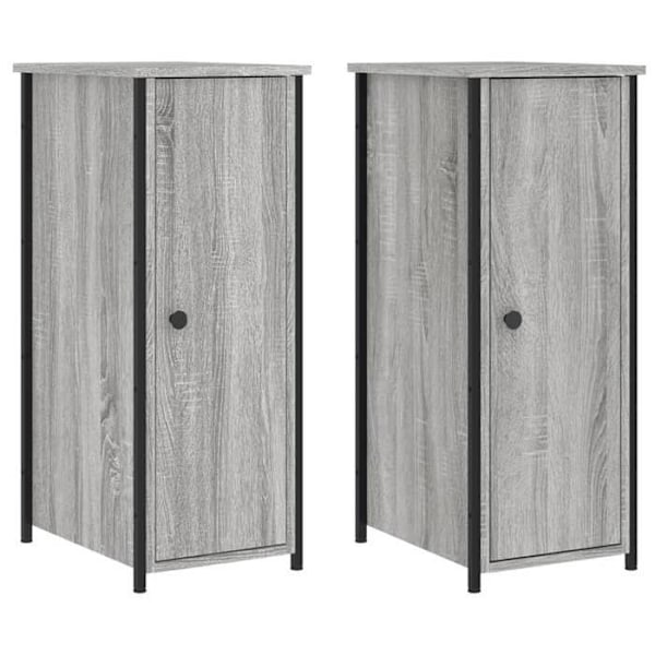 Sæt med 2 natborde med skabsrum og dør 32 x 42 x 80 cm grå ingeniørtræ og metal DEC035646 kastanj