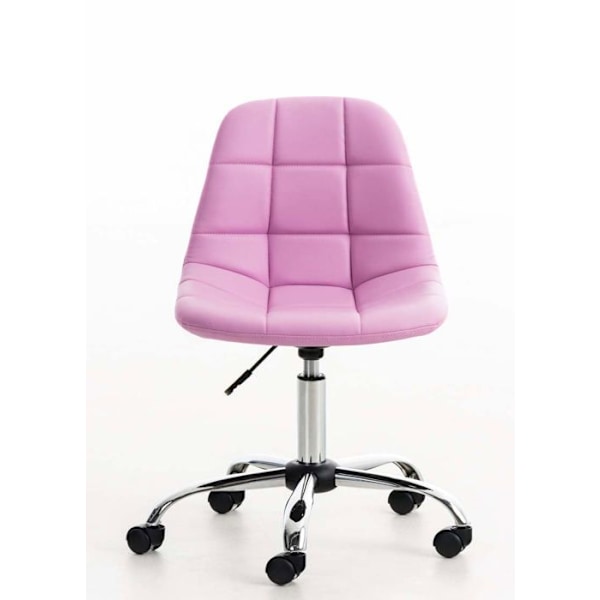 Rosa PVC og krom metal justerbar højde kontorstol taburet med hjul 10_0002491 Metall