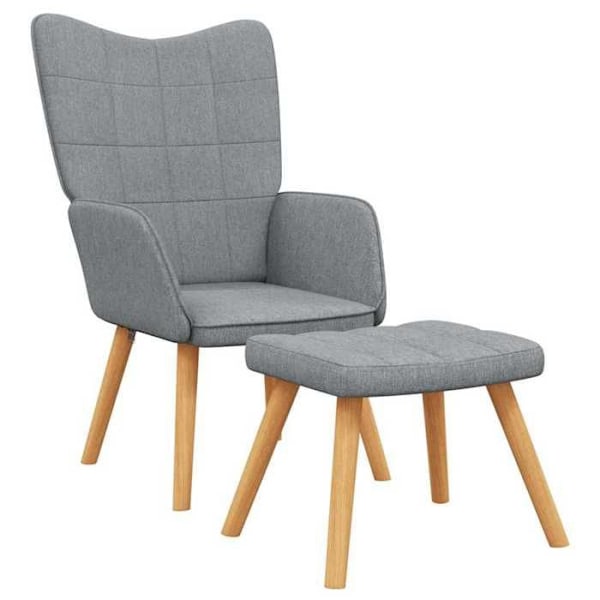 Moderne design lounge stol med fodskammel i lysegrå stof DEC026571 Grå