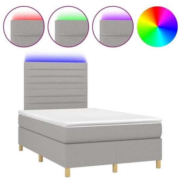 Sängram - LED - 120x200 cm - Ljusgrått tyg - Sängbotten och madrass ingår - Samtida design Ljusgrått