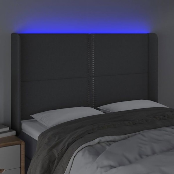 Sänggavel tillbehör säng sovrum möbel med LED 147 x 16 x 118/128 mörkgrå tyg