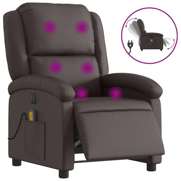 Avslappningsfåtölj för TV med massageläge, elektriskt justerbar, 6 massagepunkter i mörkbrunt läder DEC027184 kastanj