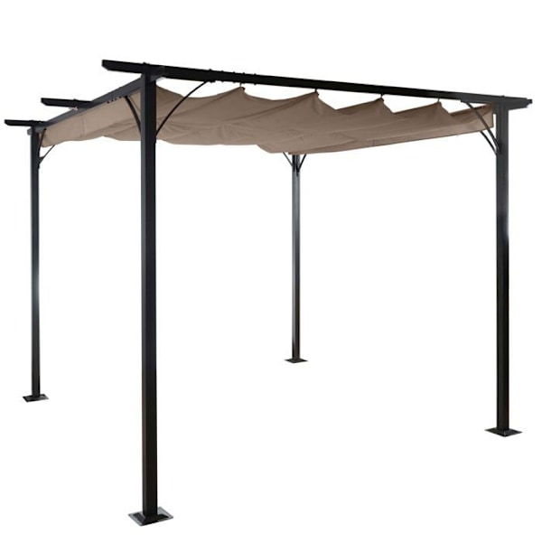 Paviljong pergola trädgård stabil ram 6 + öppningsbart tak 3,5 x 3,5m taupe-brun