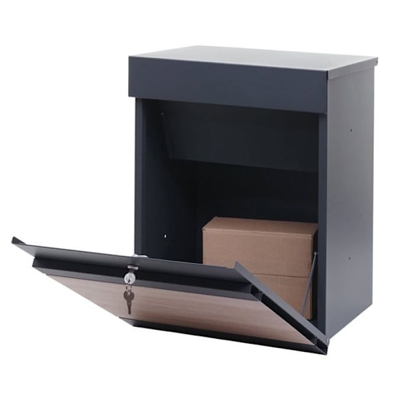 Väggmonterad paketlåda med fack för paket, brevlåda i galvaniserat metall med trälook i antracit 04_0005919 kastanj