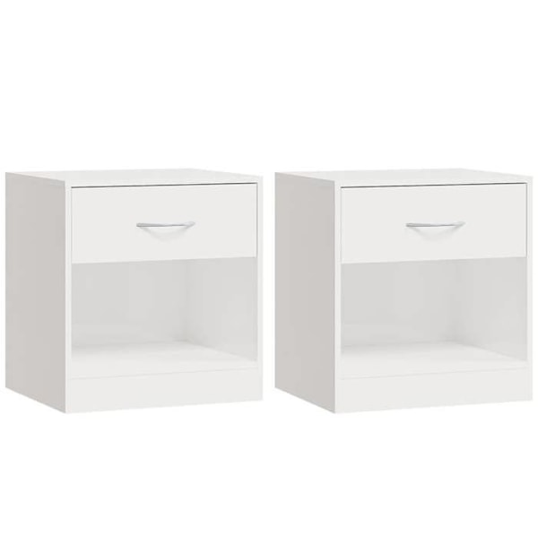 Set med 2 sängbord med låda 36,5 x 30,5 x 38 cm i vit högblanka ingenjörsträ DEC034843 Vit