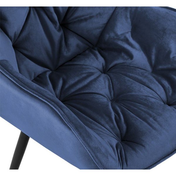 Sæt med 2 spisebordsstole med dekorative syninger i blåt velour og sorte metalben 0_0001664 Blå
