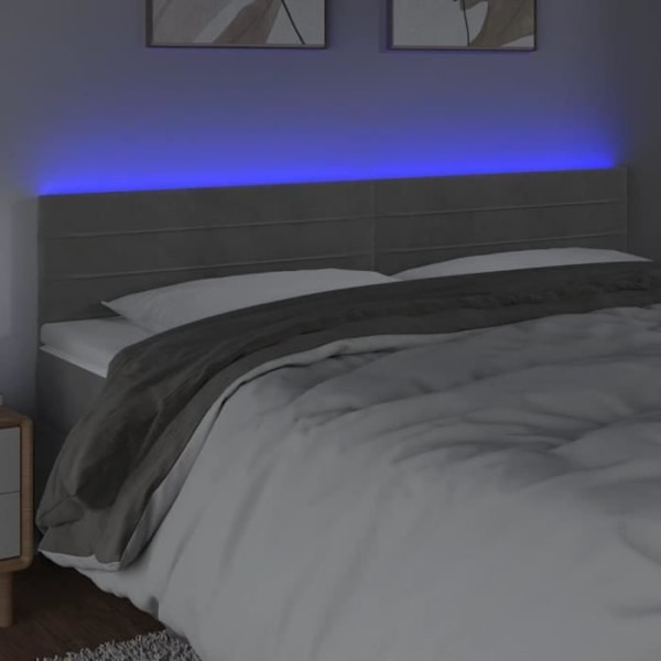 Hovedgavl - Ikke specificeret - 200x78/88 cm - Lys grå velour - Indbygget LED - Moderne design Ljusgrått