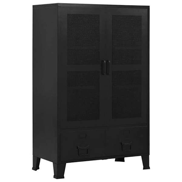 Kontor møbel opbevaringsskab med 3 rum og 2 skuffer med navneskilt 75 x 40 x 120 cm sort stål DEC024459 Svart
