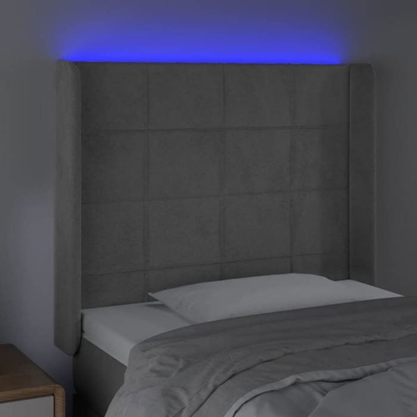 Sengegavl sengelinned soveværelse LED møbel 93 x 16 x 118/128 lys grå velvet