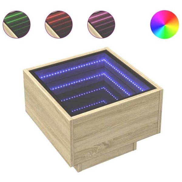 Natbord med LED-spejl 40 x 40 x 30 cm i ingeniørtræ og glas DEC033143 kastanj