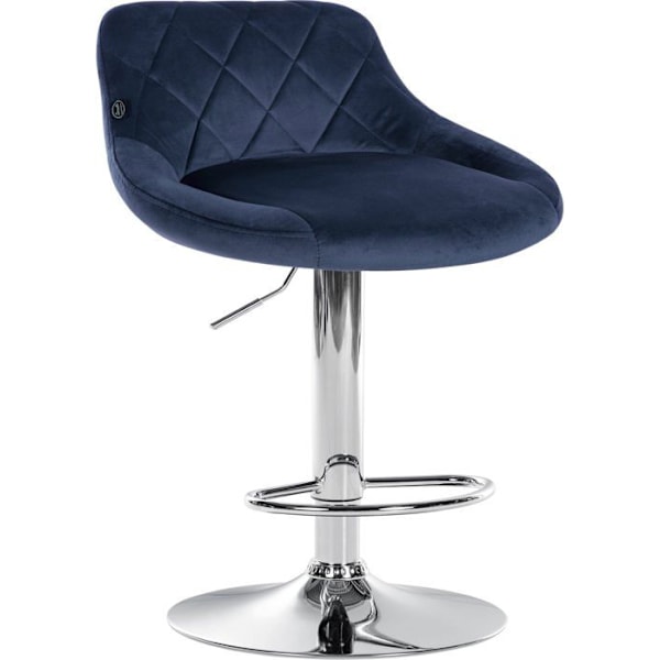 Barstol i blåt velour med dekorative syninger, roterende, metalstand i krom TDB10672 Blå