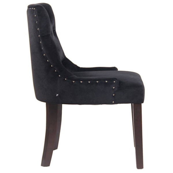 Siddende spisebordsstol i klassisk design med dekorative knapper i sort velour og ben i brun træ 10_0001928 kastanj